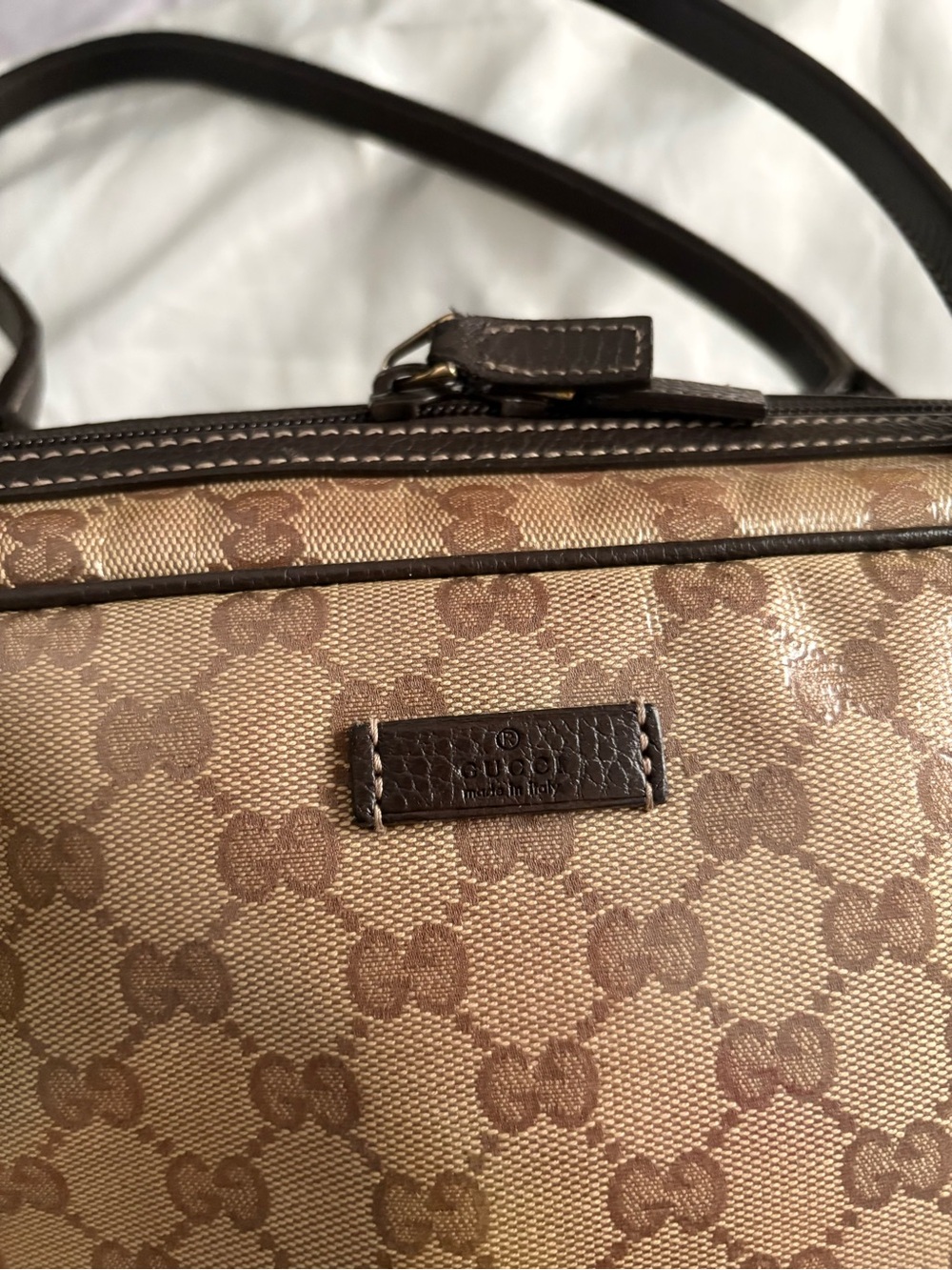 Gucci Crystal Princey Beige GG Canvas and Brown Leather Top-Handle Bag - Picture 14 of 16